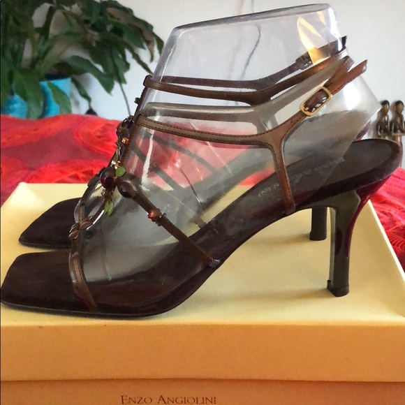 Never worn Enzo Angiolinj brown multijeweled heels - Picture 3 of 5
